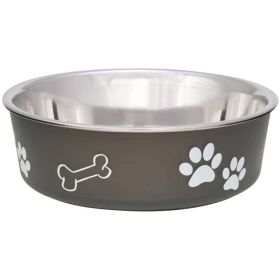 Loving Pets Stainless Steel & Espresso Dish with Rubber Base (Option: Small  5.5" Diameter)